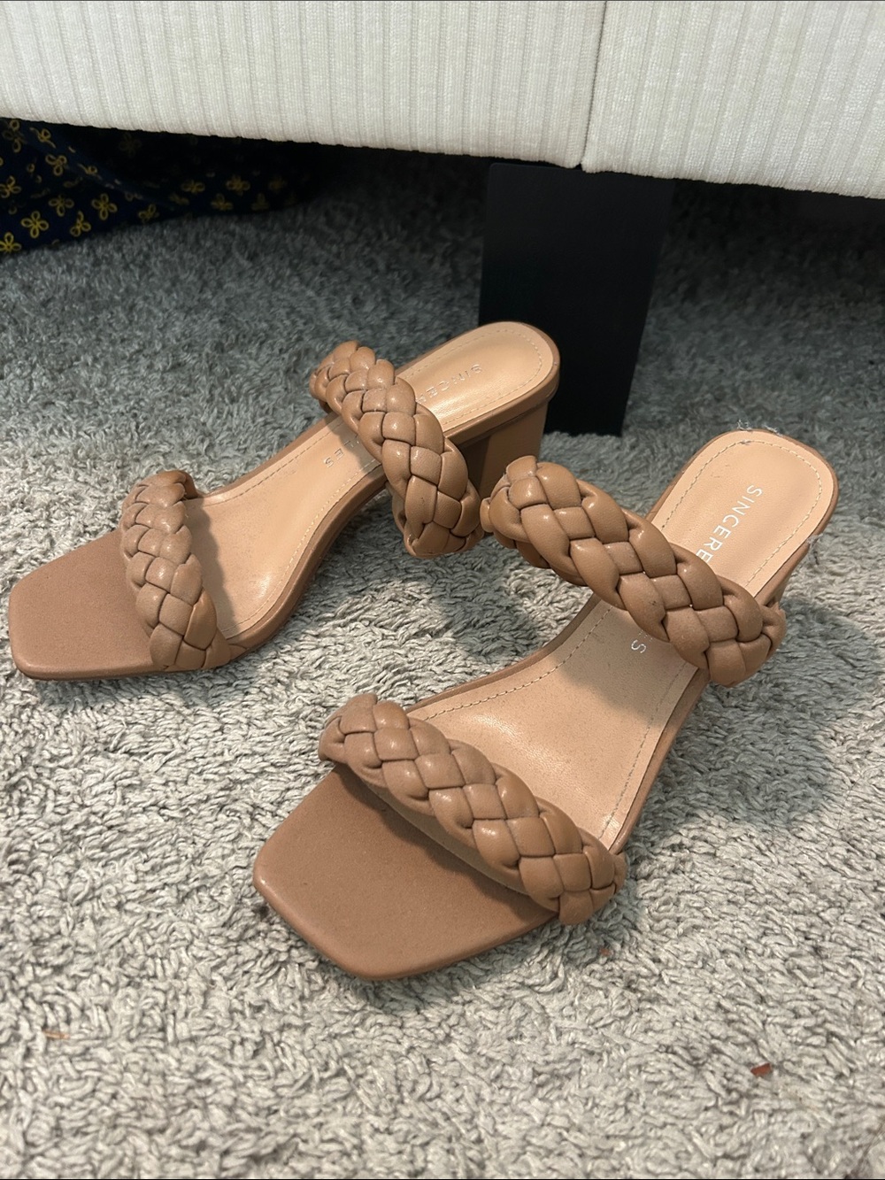 Sincerely Jules Braided Double-Strap Tan Slide Heels